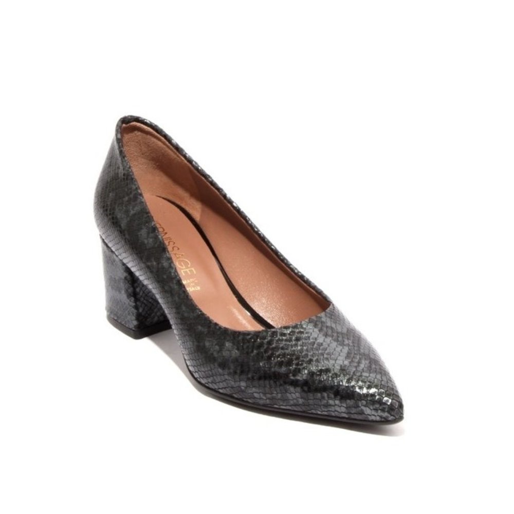 Italian Vernissage 20912 Black/ Grey Snake Print Leather Pointy Heel Pumps